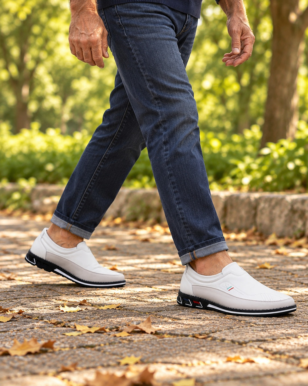 Lorenzo Faux-Leather Hybrid Loafers in Cloud White - walking