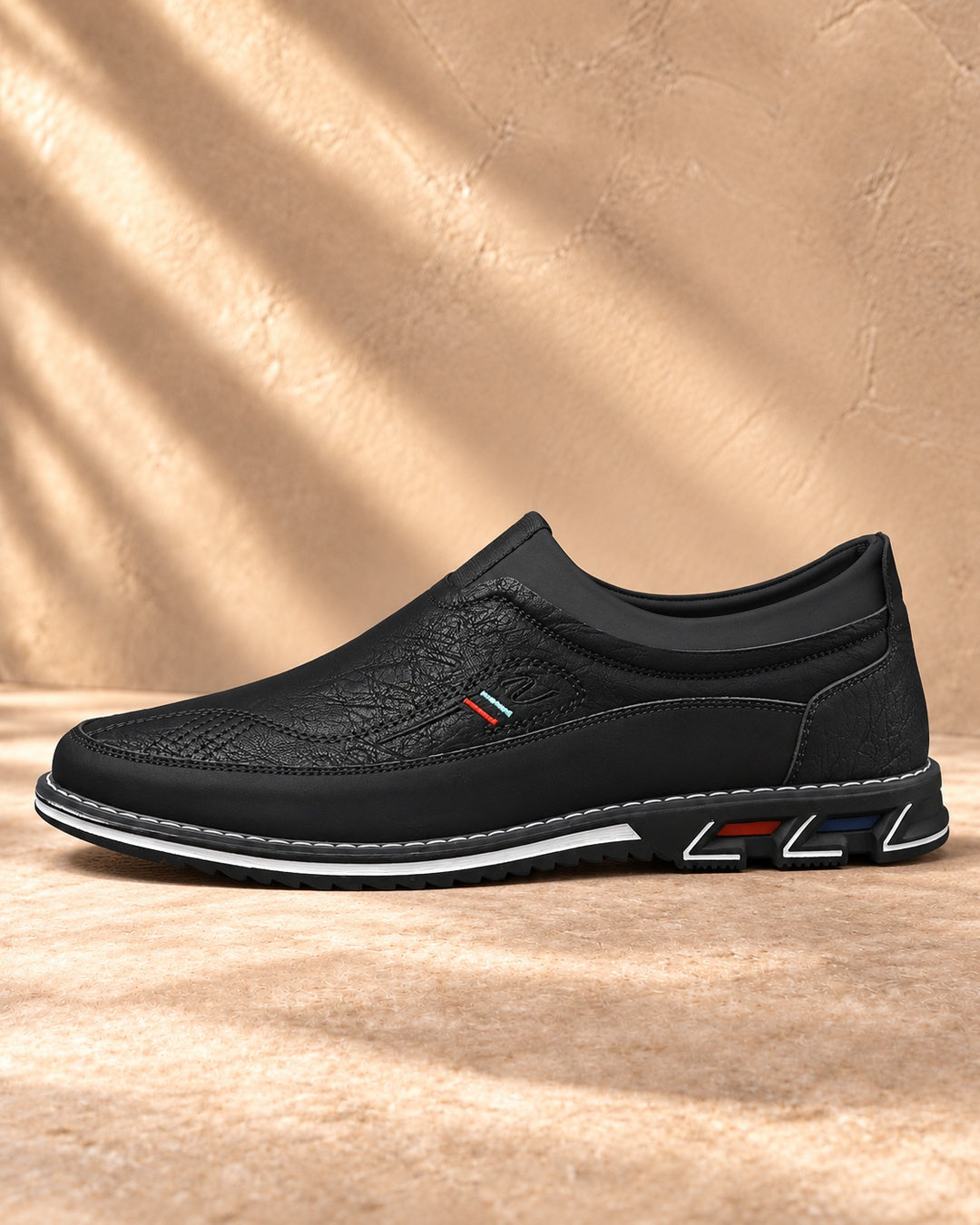 Lorenzo Faux-Leather Hybrid Loafers in Matte Black - side view