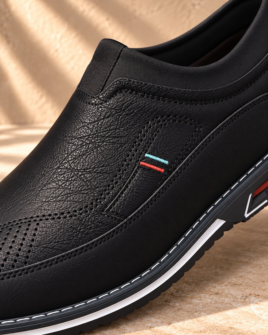 Lorenzo Faux-Leather Hybrid Loafers in Matte Black - material detail