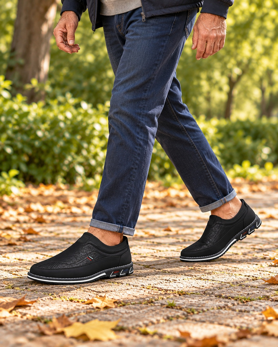 Lorenzo Faux-Leather Hybrid Loafers in Matte Black - walking