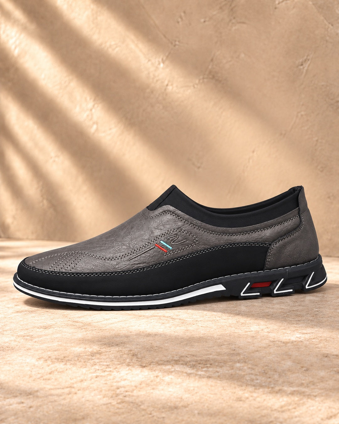 Lorenzo Faux-Leather Hybrid Loafers in Stone Gray - side view