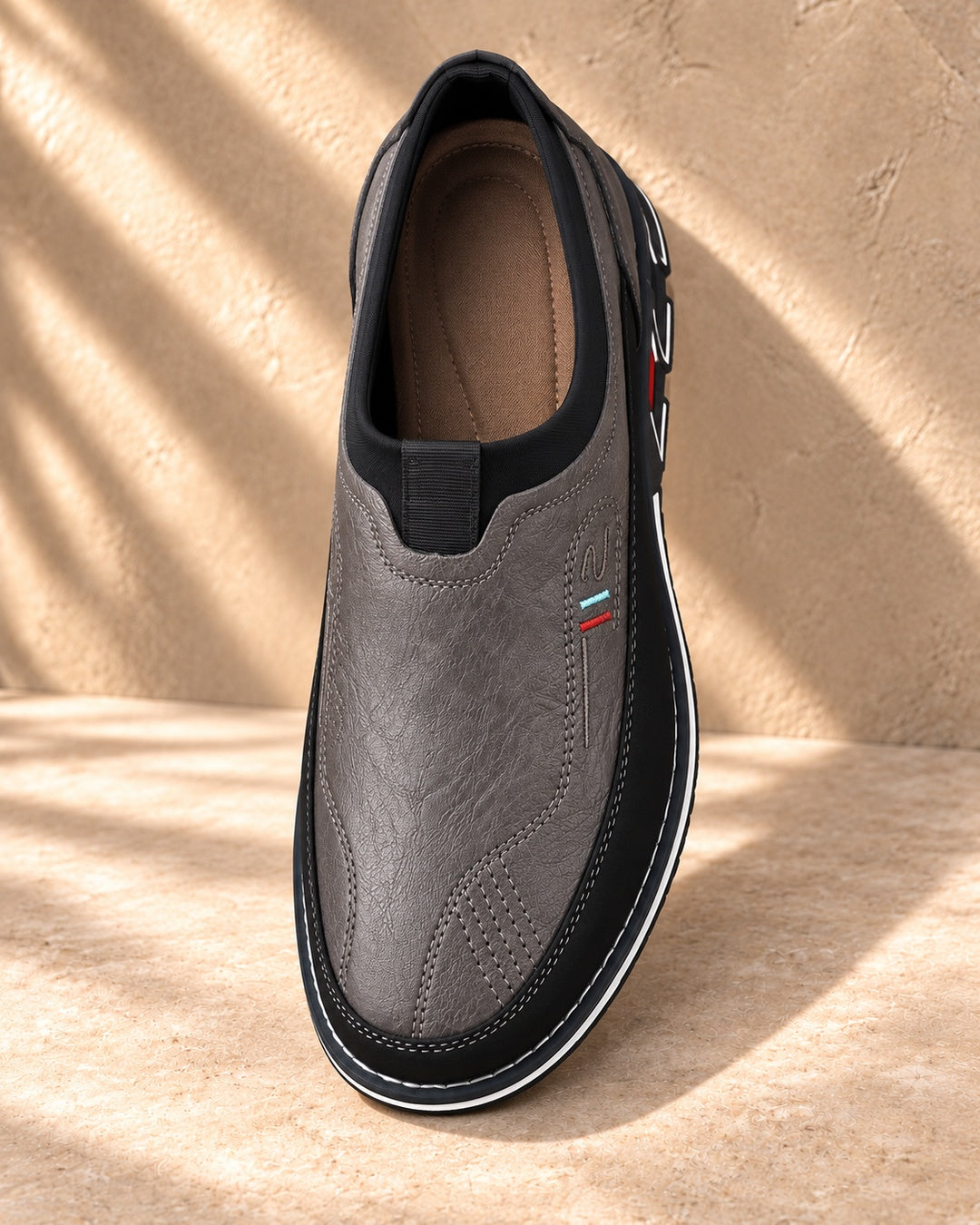 Lorenzo Faux-Leather Hybrid Loafers in Stone Gray - top view