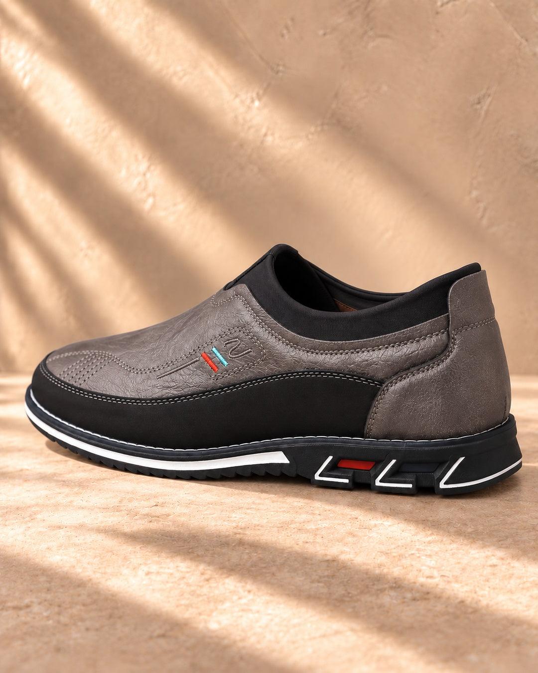 Lorenzo Faux-Leather Hybrid Loafers in Stone Gray - rear view