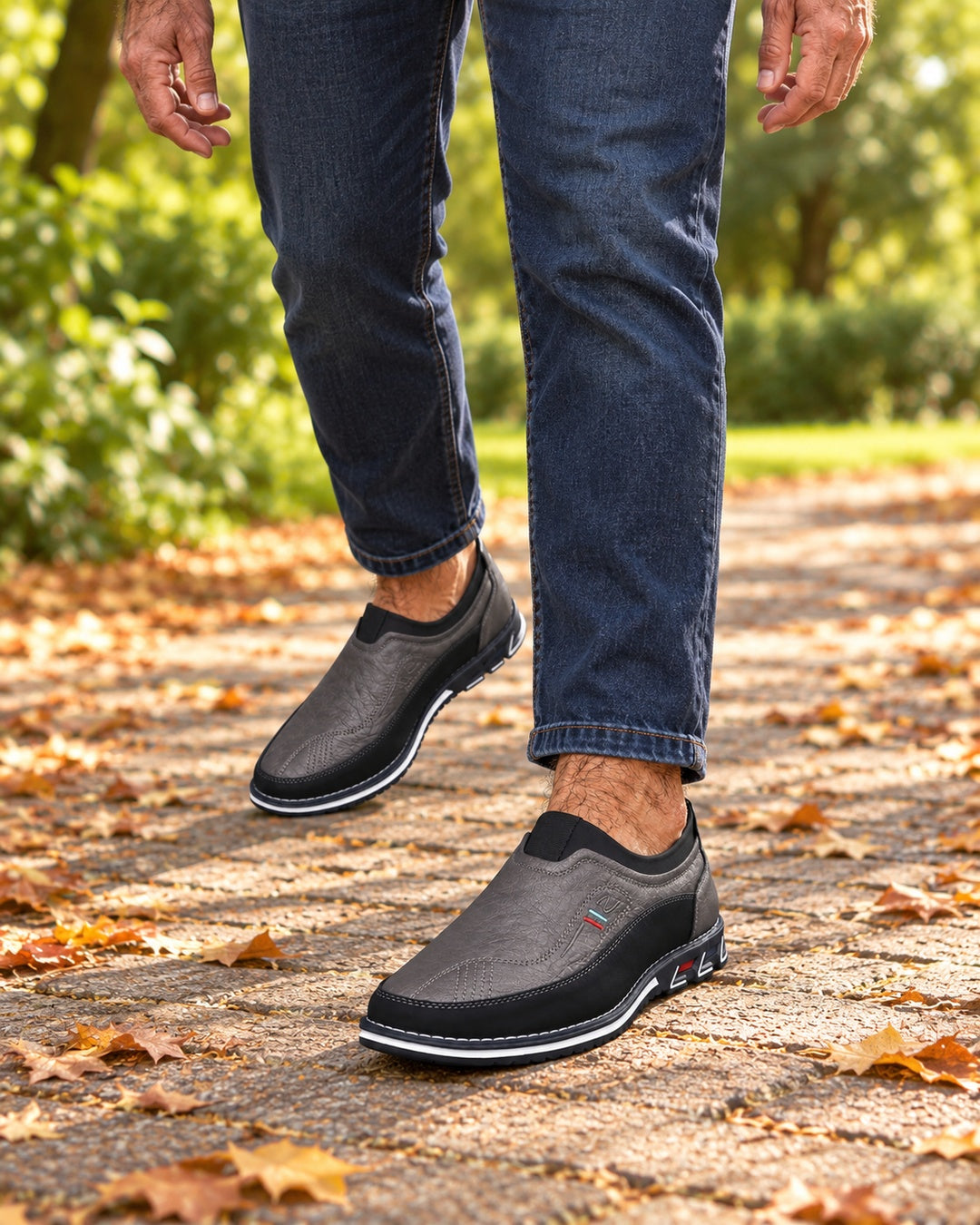 Lorenzo Faux-Leather Hybrid Loafers in Stone Gray - walking