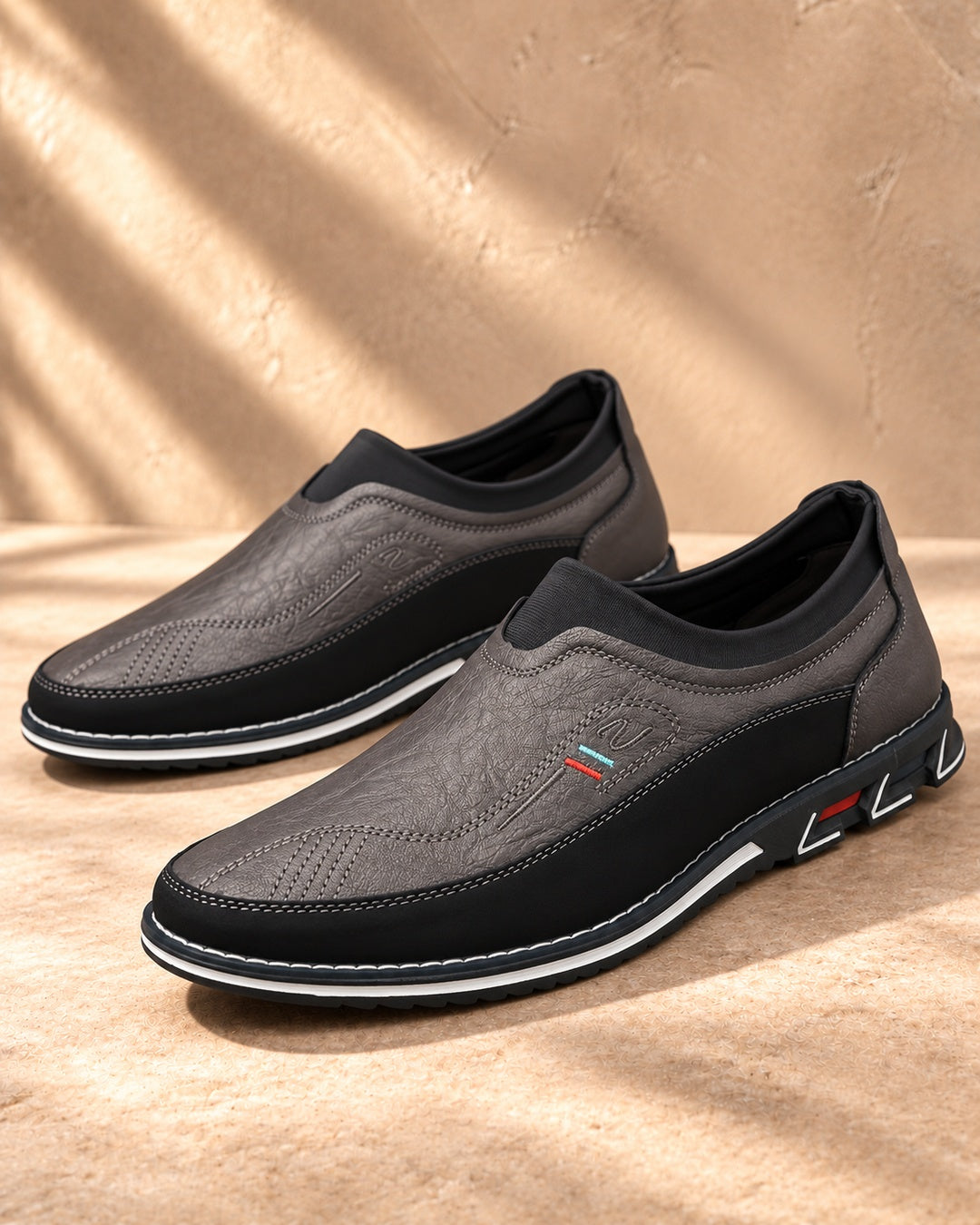 Lorenzo Faux-Leather Hybrid Loafers in Stone Gray - pair