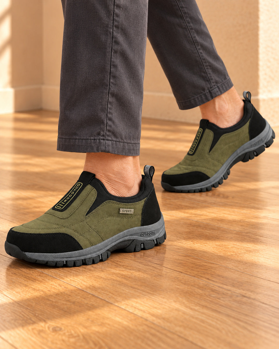 Nordstride TrailEase Orthopedic Walking Shoes – Army Green – On foot