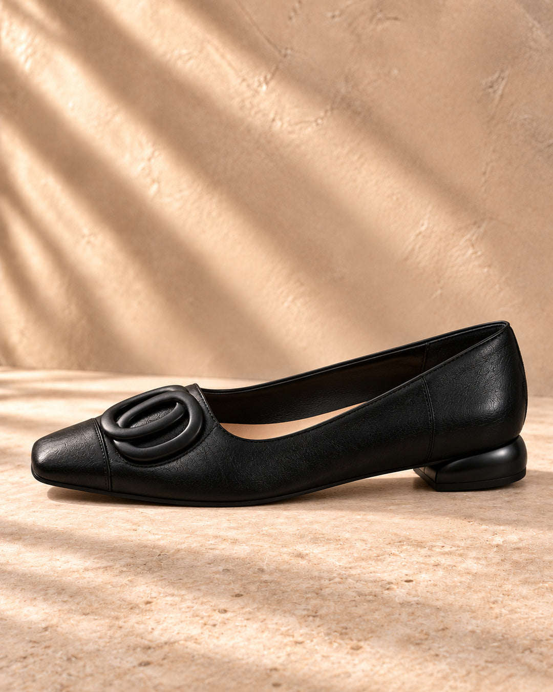 Ophelia Leather Flats – Black – Side view