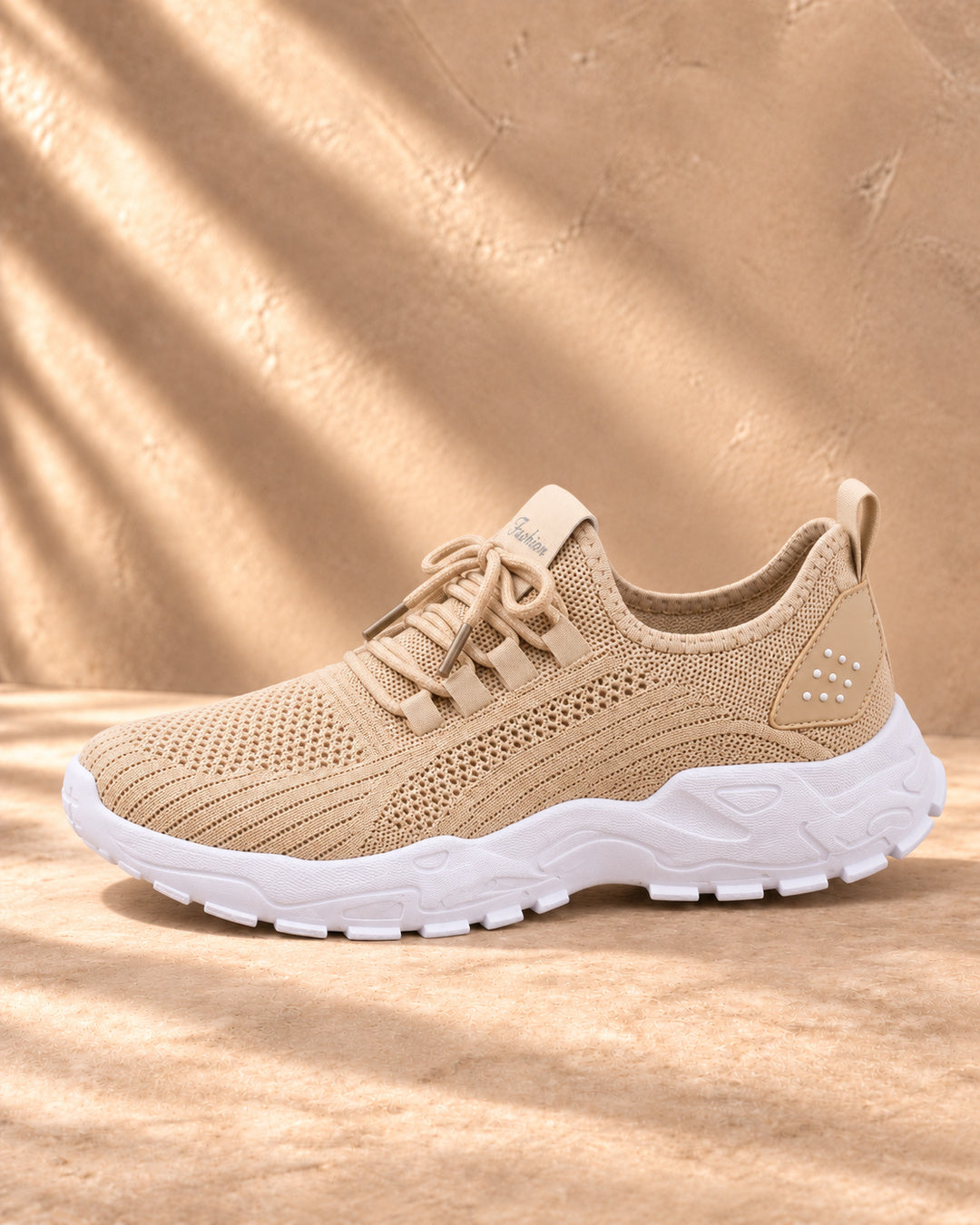 Sophie Knit Lace-Up Sneakers – Khaki – Side view