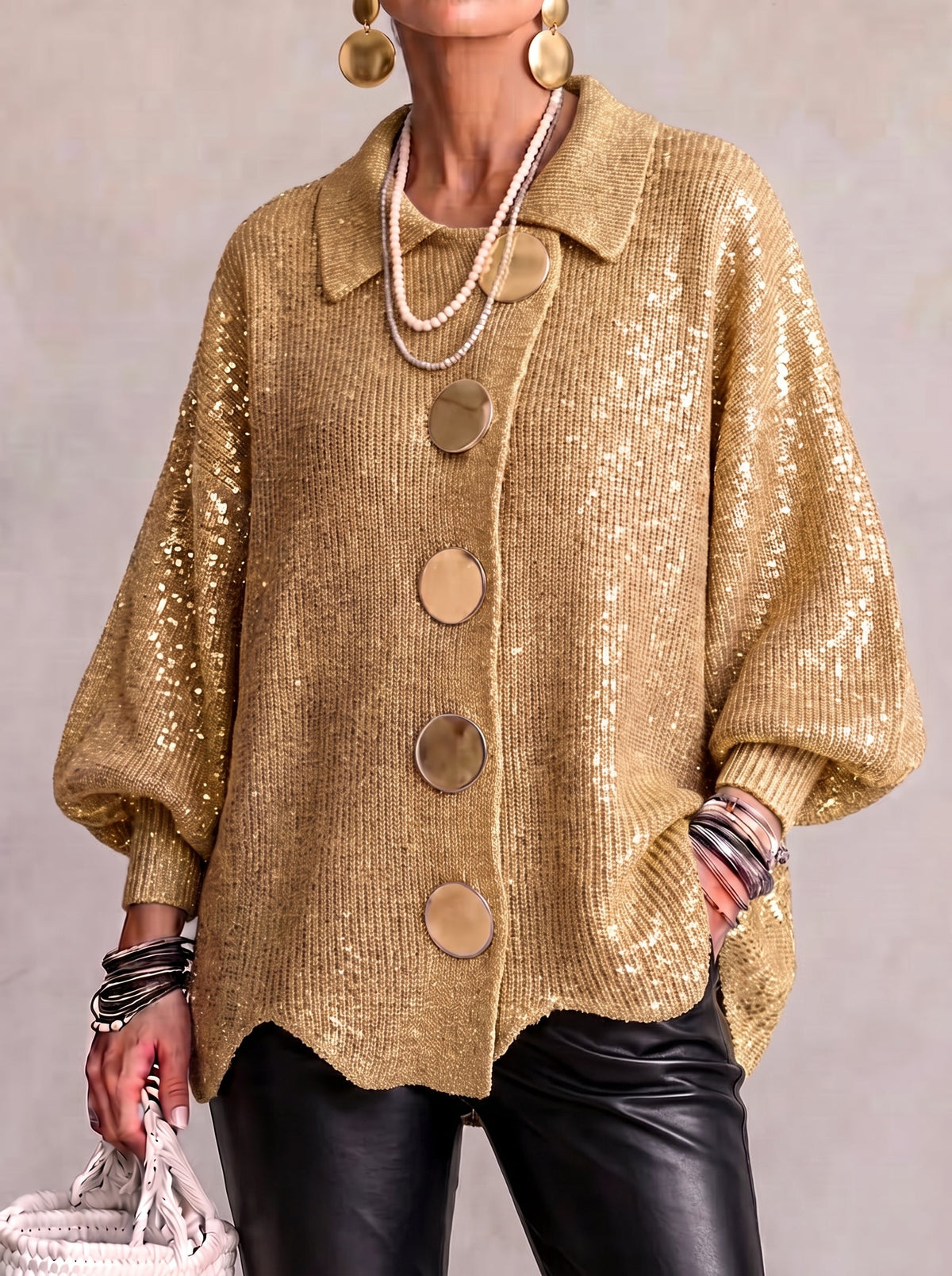 Karina Oversized Statement-Button Cardigan