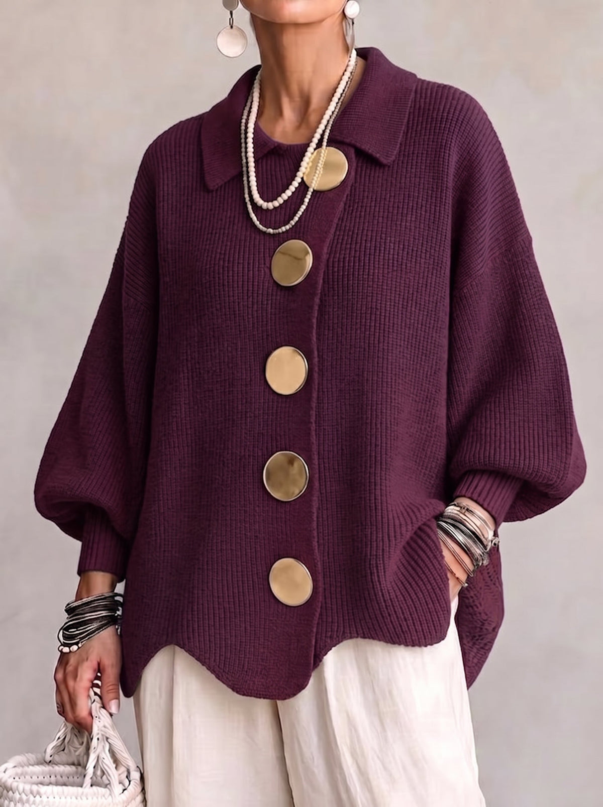 Karina Oversized Statement-Button Cardigan