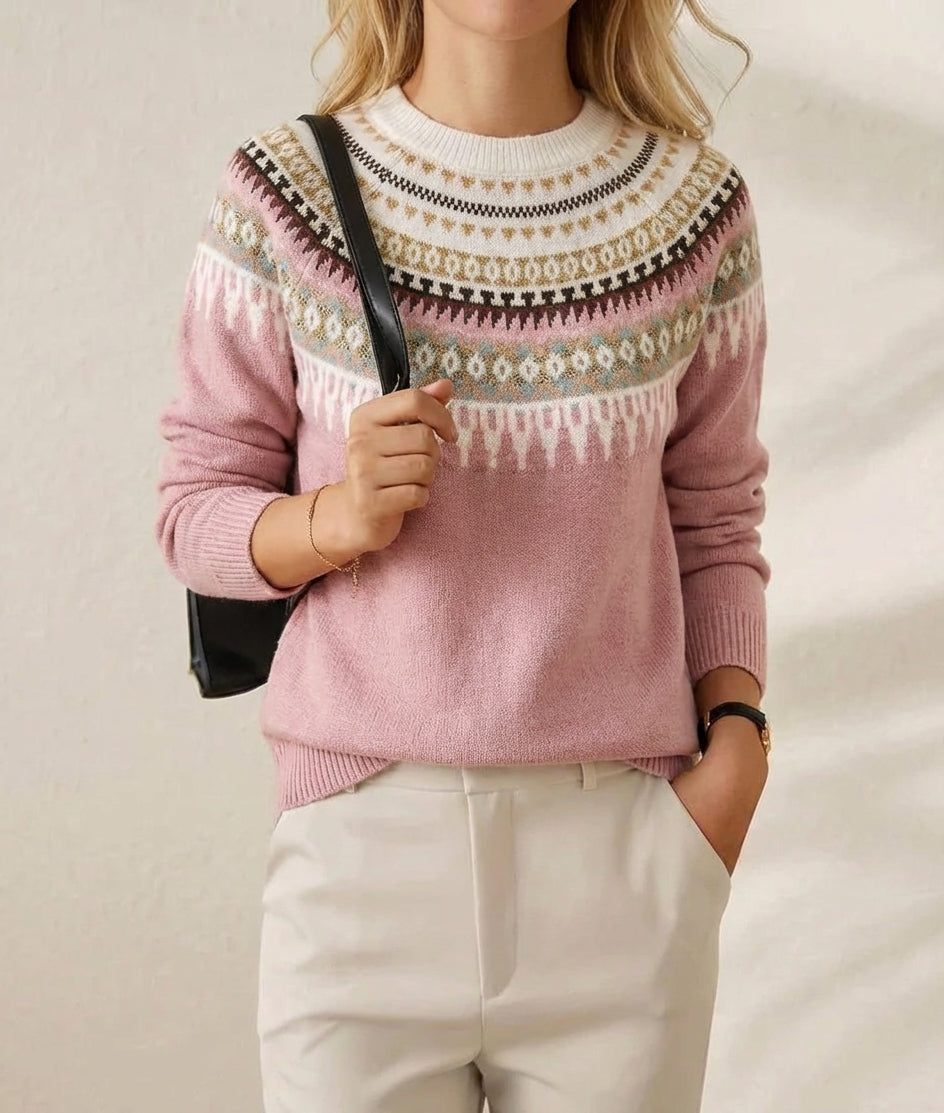 Tove Blush Fair Isle Cotton Sweater