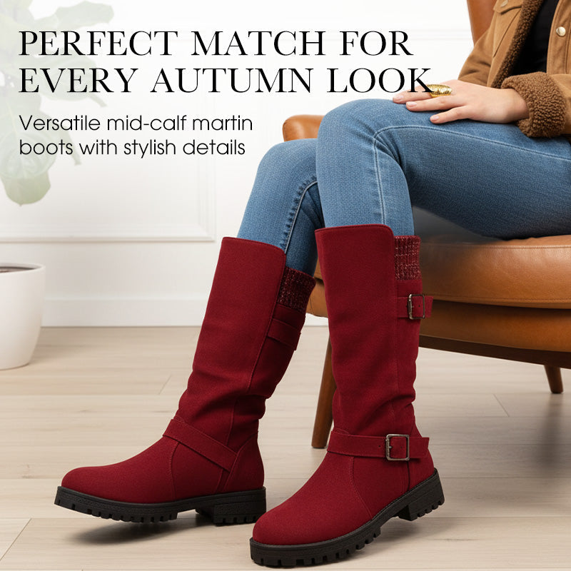 Camille Suede Knit-Cuff Boots