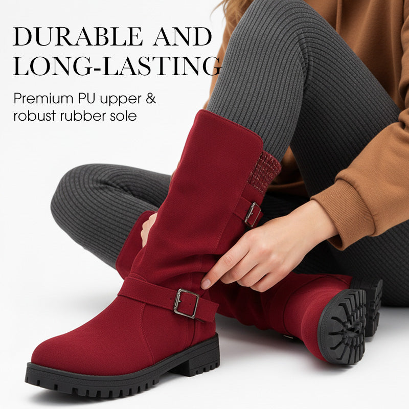 Camille Suede Knit-Cuff Boots