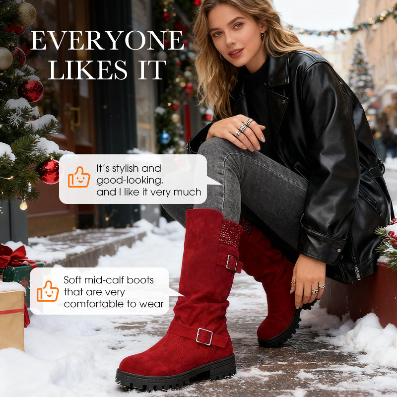Camille Suede Knit-Cuff Boots