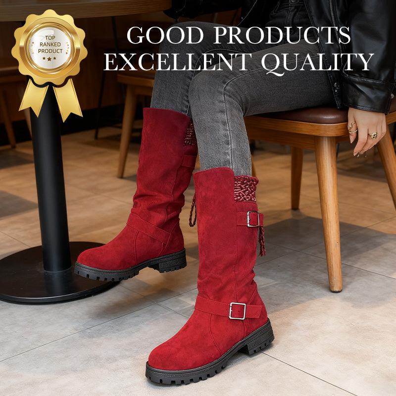 Camille Suede Knit-Cuff Boots