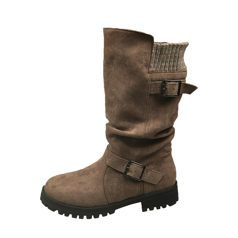 Camille Suede Knit-Cuff Boots