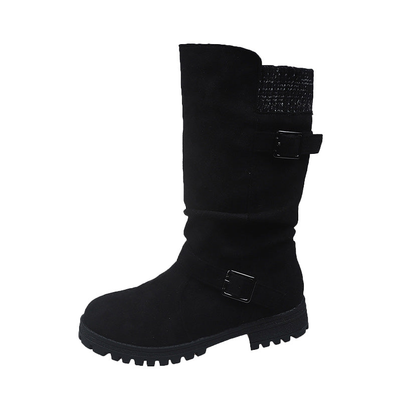 Camille Suede Knit-Cuff Boots