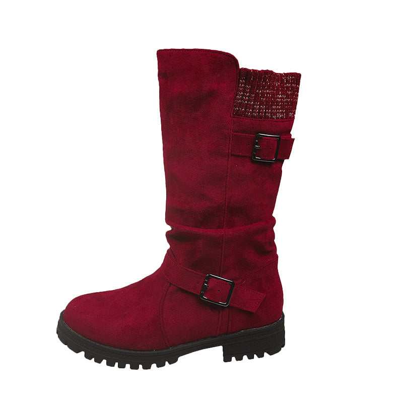 Camille Suede Knit-Cuff Boots