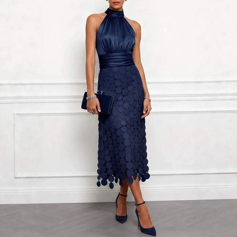 Celine Disc-Appliqué Halter Midi Dress